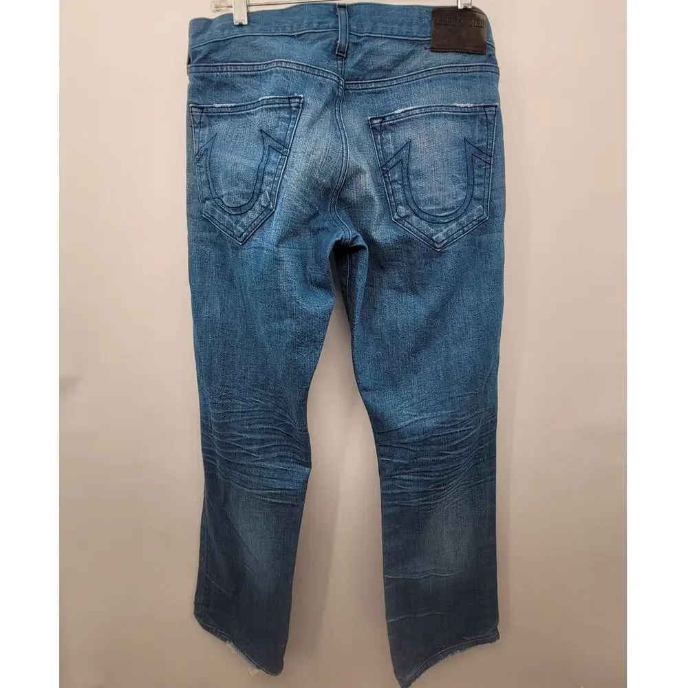 True Religion Light Blue‎ Denim Bobby Distressed Mens Straight Leg Jeans size 31